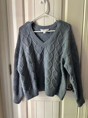 Market & Spruce Cable Knit V-Neck Sweater - Slate